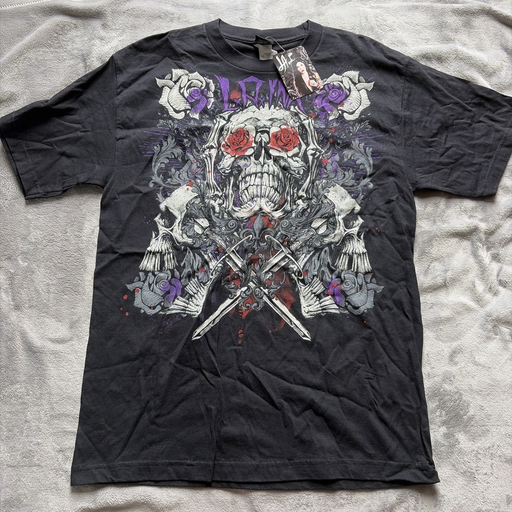 VTG Y2K Authentic LA Ink Men's Large Shirt Skull & Flower Graphic Black - NWT